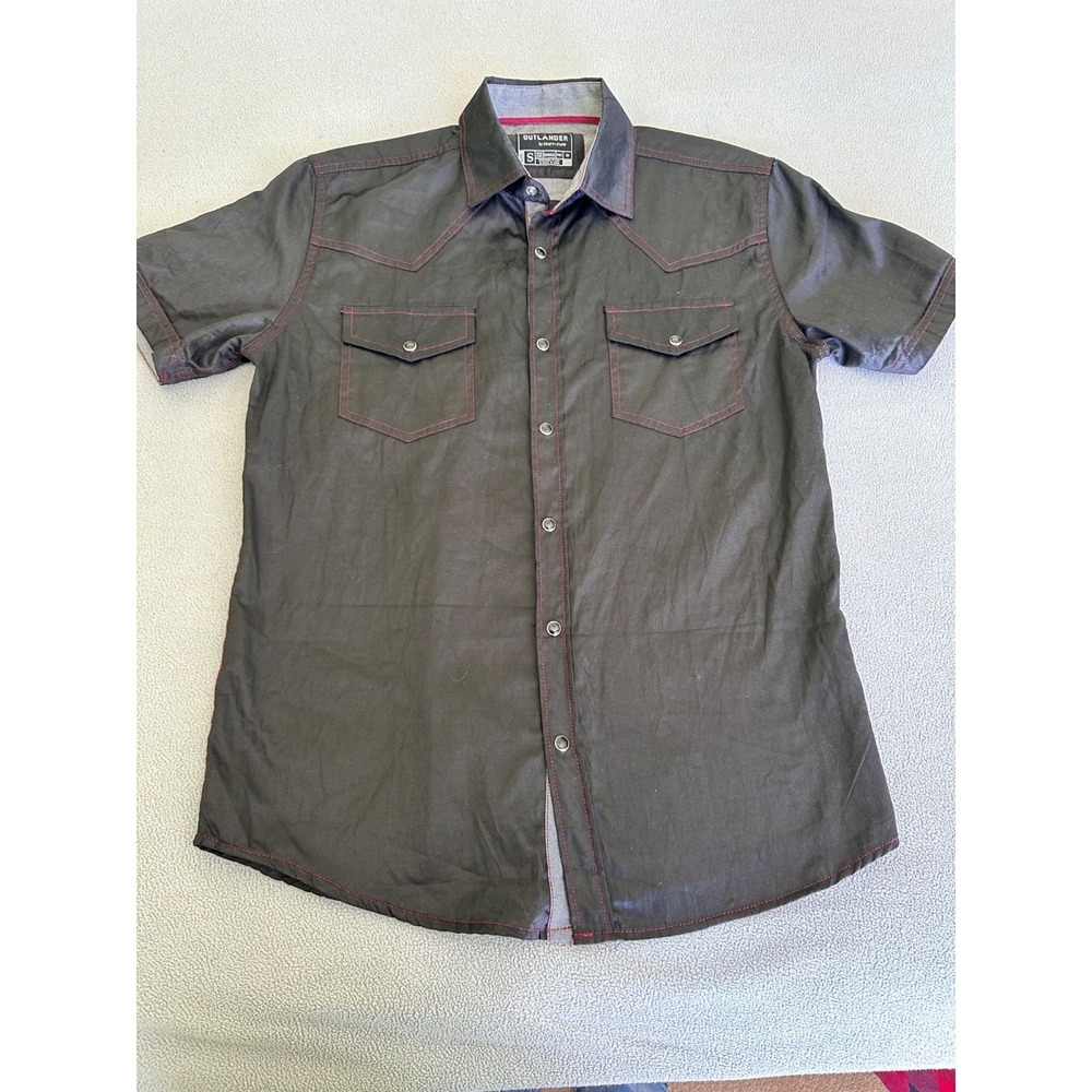 Outlander Shirt Mens Small Pearl Snap Western Short Sleeve Black Shiny